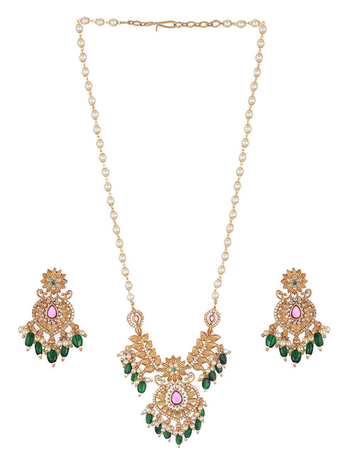 Gold Plated Pearl Mala Haram Floral Necklace Jewellery Set