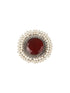Silver Plated Oxidised Red Ruby Pearl Beaded Adjustable Finger Ring