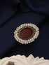 Silver Plated Oxidised Red Ruby Pearl Beaded Adjustable Finger Ring