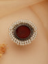 Silver Plated Oxidised Red Ruby Pearl Beaded Adjustable Finger Ring