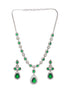 Silver Toned Green AD & Pearl Beaded Minimal Designer Jewellery Set