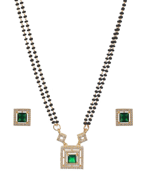 Gold Polish Green Zircon Minimal Officewear Mangalsutra Jewellery Set