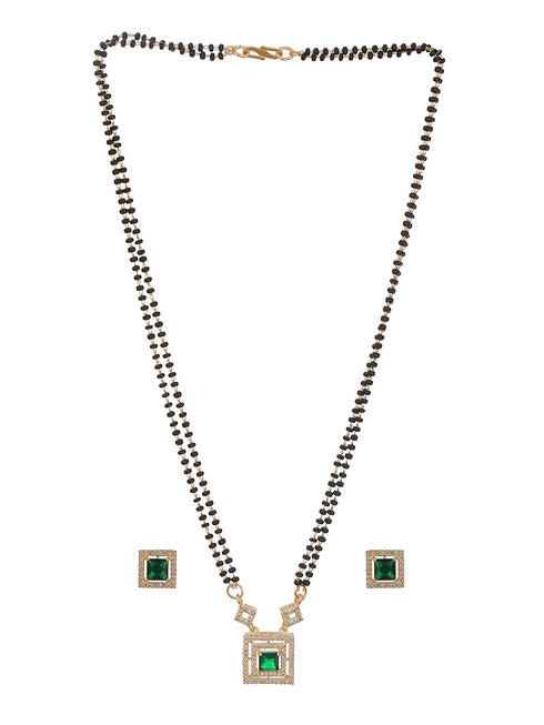 Gold Polish Green Zircon Minimal Officewear Mangalsutra Jewellery Set