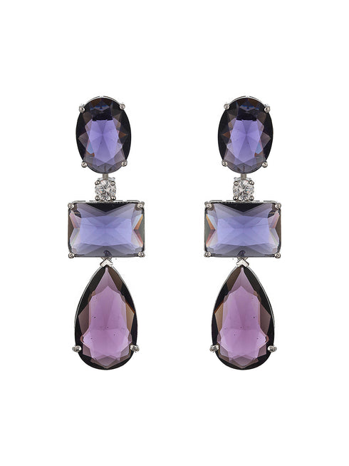 Silver Toned Blue Amethyst Doublet Studded Luxe Designer Necklace Jewellery Set