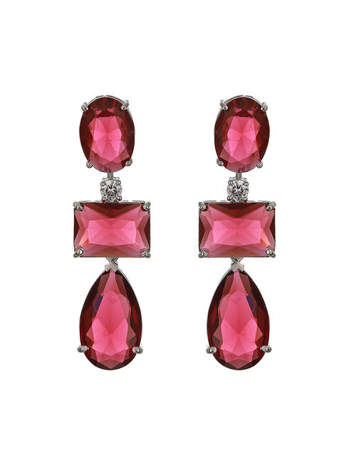 Silver Toned Red Ruby Designer Patywear Necklace Jewellery Set