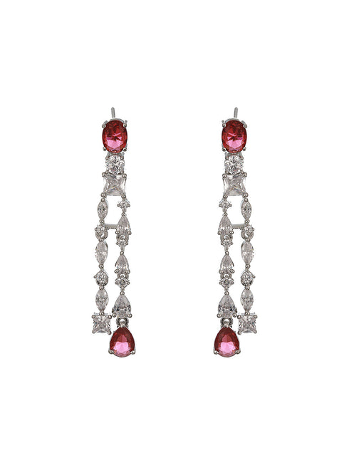 Silver Toned Red AD Multilayered Designer Bridal Jewellery Set