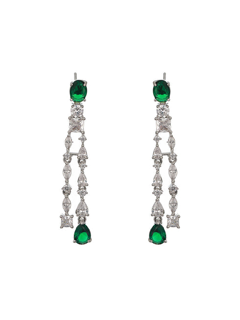 Silver Plated Green AD Multilayered Luxe Bridal Jewellery Set