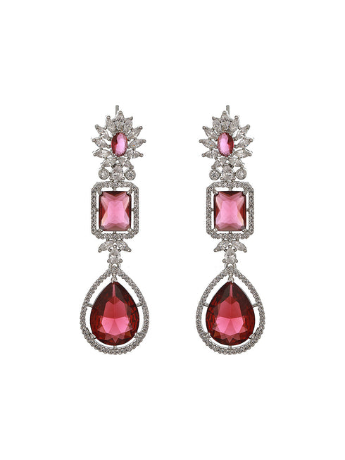 Silver Plated Red Ruby Studded Double lined Modern Bridal Jewellery Set