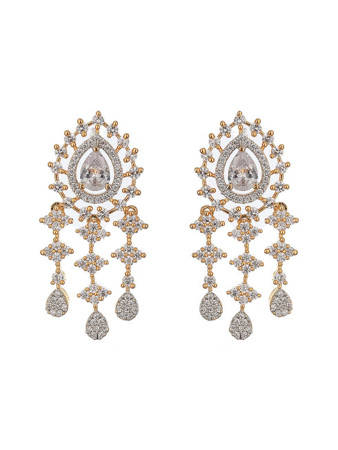 Gold Toned AD Studded Minimal Floral Delicate Pendant Jewellery Set