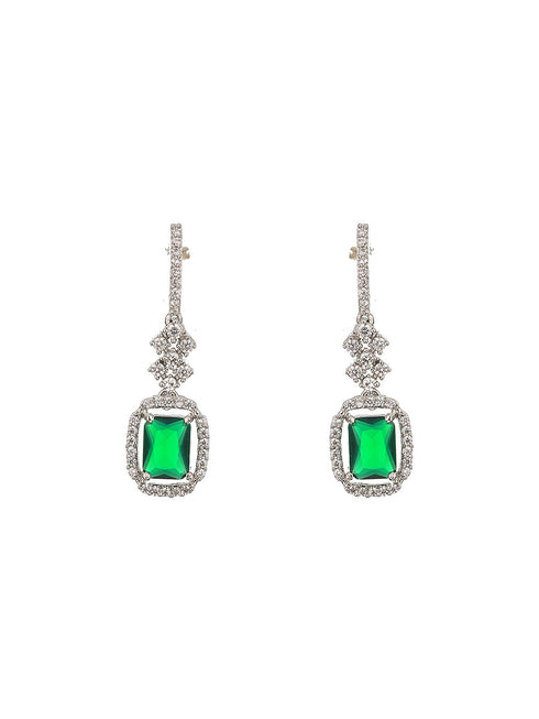 Silver Plated Green AD Minimal Dailywear Drop Earring