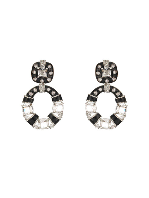 Black Enamelled White AD Studded Minimal Designer Chandbali Earring