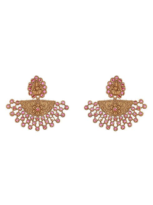 Gold Plated Red Stones Temple Lakshmiji Chandbali earrings