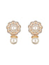 Gold Toned Ad & Pearl Beaded Floral Designer Studds Earrings