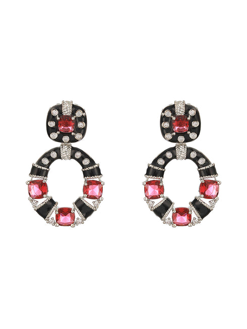 Black & Red AD Studded Designer Minimal Hoop Earring