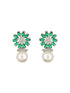 Silver Plated Green AD & Pearl Beaded Floral Earrings