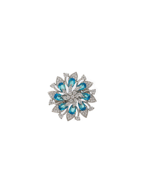 Silver Plated Aqua Blue AD Designer Adjustable Engagement Finger Ring