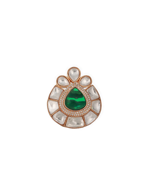 Gold Polish Green Polki Kundan Designer Adjustable Engagement Finger Ring