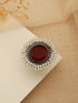 Silver Plated Oxidised Red Ruby Pearl Beaded Adjustable Finger Ring