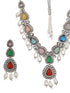 Silver Toned Multicolored Kundan & Pearl Beaded Designer Jewellery Set