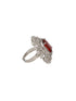 Silver Plated Red CZ Studded Designer Adjustable Cocktail Finger Ring