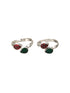 Set of 2 Silver Toned Red & Green Stone Studded Adjustable Toe Ring