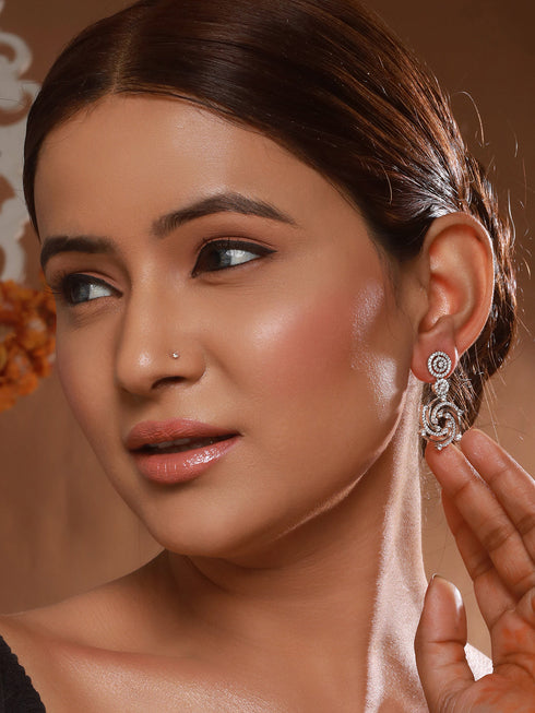 Silver Plated Zircon Studded Quirky Luxe Dropdown Earrings