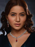 Silver Rhodium Red Zircon Pearl Beaded Designer Necklace Jewellery Set