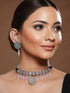 Oxidised Green Stone Studded & Pink Pearl beaded Pendant Jewellery Set
