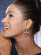 Black Enamelled Pink AD Minimal Tear Shaped Designer Earrings