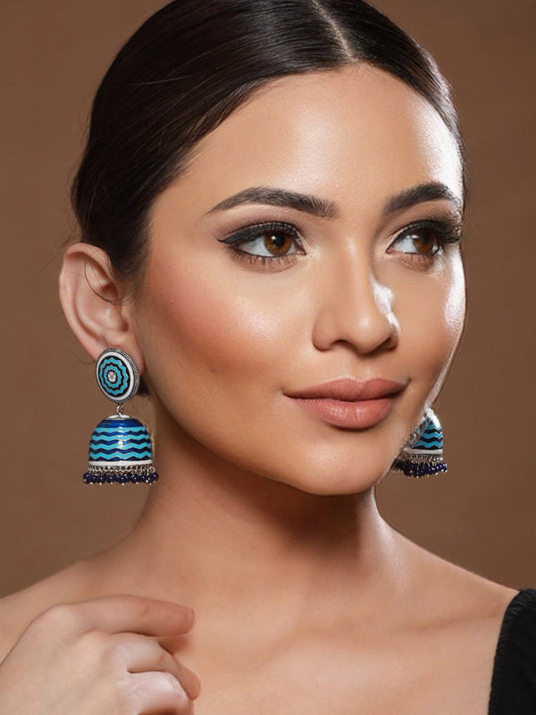 Blue Enamelled Handcrafted Jhumka Earrings