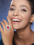 Silver Plated Red CZ Studded Designer Adjustable Cocktail Finger Ring