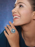 Silver Plated Aqua Blue AD Designer Adjustable Engagement Finger Ring