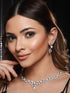 Silver Plated C Z Studded Pearl Floral Statement Jewellery Set