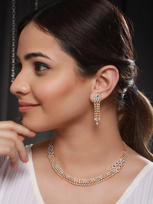 Gold Polished White CZ Studded contemporary Jewellery set