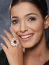 Gold Toned Red Polki Kundan Luxe Adjustable Engagement Finger Ring