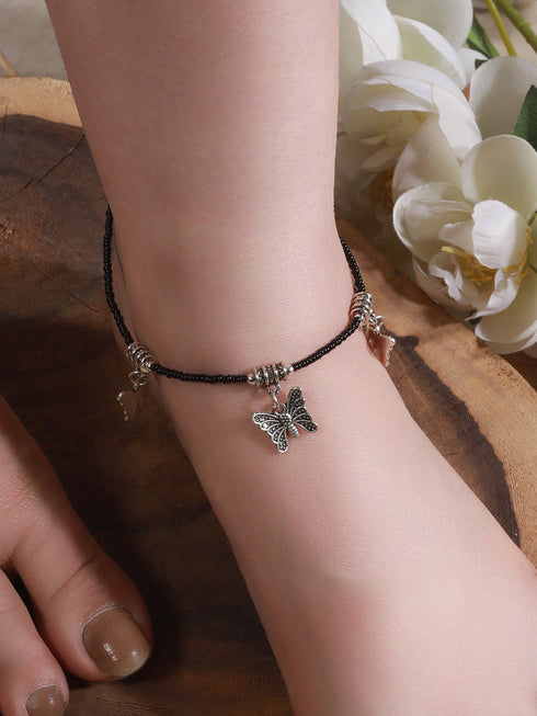 Set Of 3 Oxidised Silver Plated Payal Anklet
