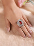 Silver Plated Red CZ Studded Designer Adjustable Cocktail Finger Ring