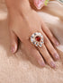 Gold Toned Red Polki Kundan Luxe Adjustable Engagement Finger Ring