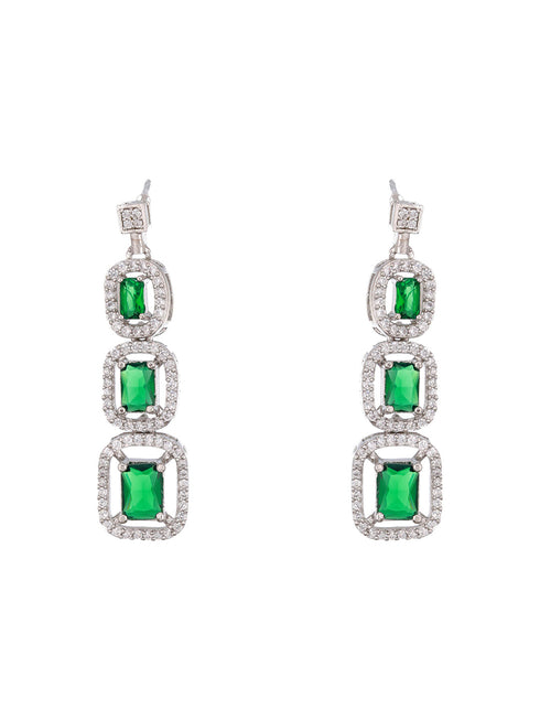 Silver Plated Green Zircon Studded Double 2 Lined Bridal Luxe Jewellery set