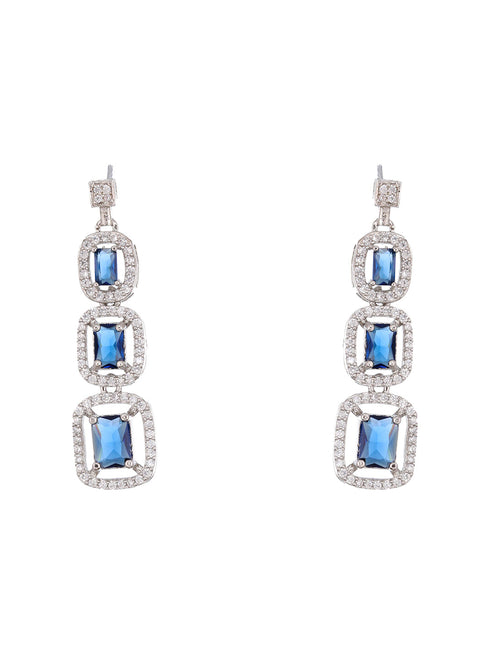 Silver Plated Blue Zircon Studded Double Lined Bridal Designer Jewellery set