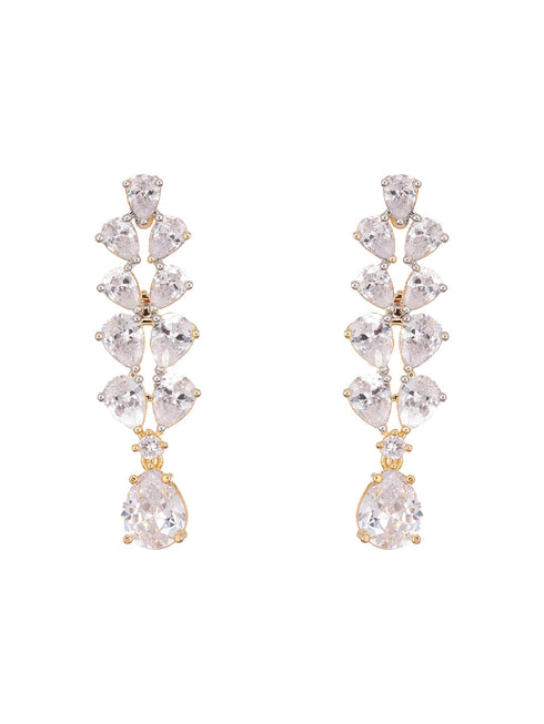 Gold Plated Zircon Studded Double Lined Pear Shaped Solitaire Bridal Necklace jewellery Set