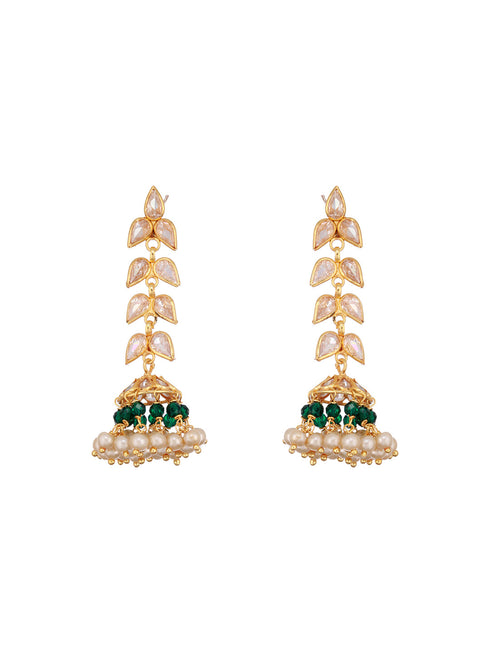24K Gold Plated Zircon Studded Pearl Beaded Dropdown Minimal lightweight Jhumka Earrings
