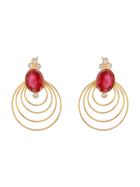 24K Gold Plated Red Ruby Circular Minimal Chunky Chandbali Luxe Studds Earrings