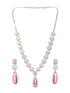 Silver Rhodium Red Zircon Pearl Beaded Designer Necklace Jewellery Set