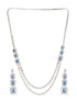 Silver Plated Blue Zircon Studded Double Lined Bridal Designer Jewellery set