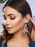 Silver Toned Green Zircon Pearl Beaded Statement Chandelier Earrings
