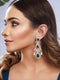 Silver Toned Green Zircon Pearl Beaded Statement Chandelier Earrings