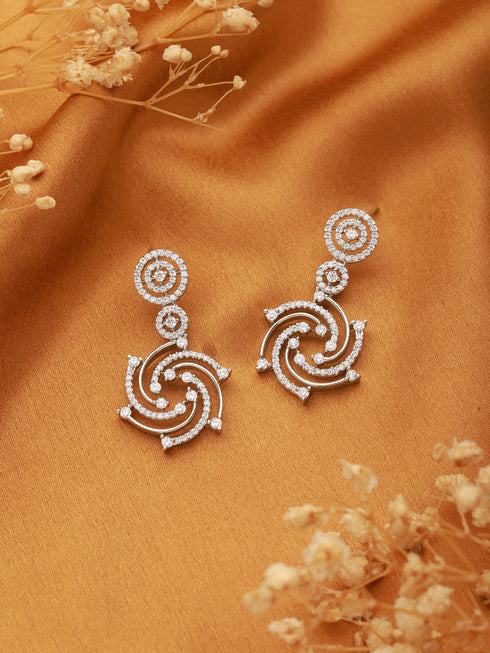 Silver Plated Zircon Studded Quirky Luxe Dropdown Earrings