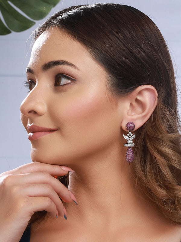 Red Ruby Studded Statement Oval Drop Earring