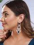 Silver Toned Blue CZ Studded Pearl Beaded Statement Chandelier Earrings